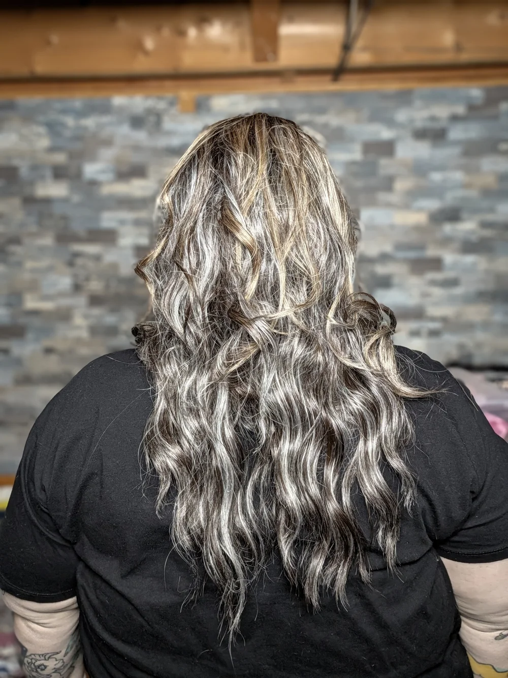 Raye Steel From Sassy Misfits Brown and Silver Wavy Hair - Natural Highlights